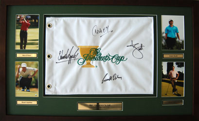 Framed signed golf flag